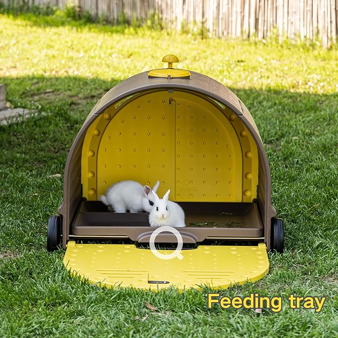 Durable Plastic Rabbit Hutch Bunny Cage Indoor Outdoor Guinea Pig Cage with Waterproof Shell, Easy Tray, Separable Hutch, Revolving Doors, Smooth Wheels