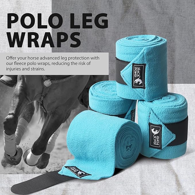 Horse Polo Leg Wraps, 10' Long Fleece Polo Wraps for Horses Set of 4, Horse Leg Bandages Stable Supplies Equestrian Boots Horse Leg Protection Vivid Cerulean