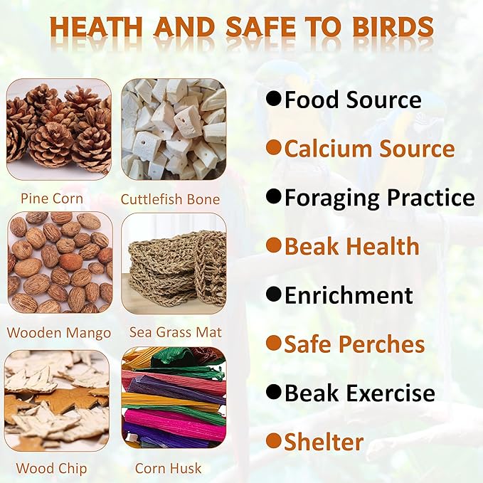 Bird Toys, Parakeet Toys, Bird Grass Mat Conure Shredder Hanging Cockatiel Foraging Toys Parrot Climbing Wall Lovebird Cage Accessories for Small Birds (Small)