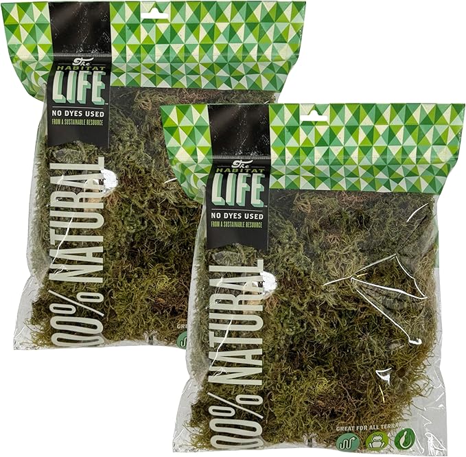 The Habitat Life - Natural Deco Moss - for Reptiles, Amphibians & Invertebrates Terrariums - Humidity Control - Natural Look & Feel - Soft Surface - Dye-Free & Safe - Medium - 2 Pack