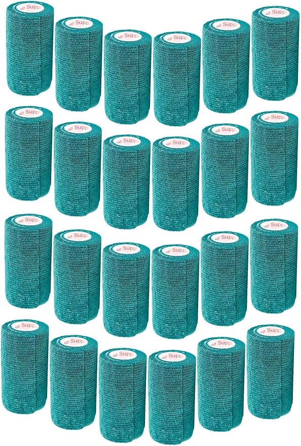 3 Inch Vet Wrap Tape Bulk (Hunter Green) (Pack of 24) Self Adhesive Adherent Adhering Flex Bandage Grip Roll for Dog Cat Pet Horse