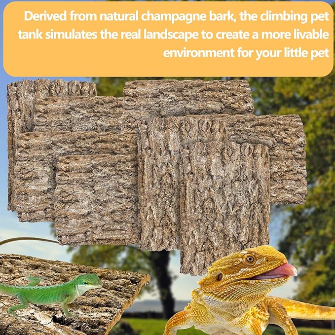 8PCS Cork Terrarium Background 15.7x11.8in Natural Large Cork Bark Backdrop Reptile Climbing Mat Tank Habitat Decor for Spider Lizard Chamelon Turtle Beared Dragon