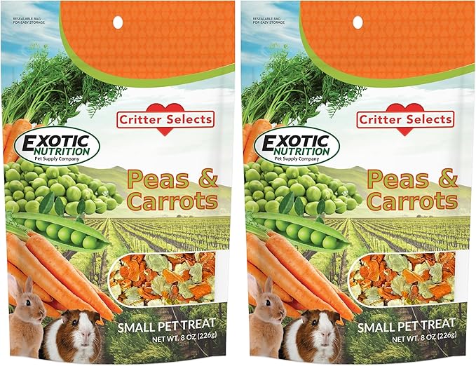 Exotic Nutrition Peas & Carrots 8 oz. - Healthy Natural Mixed Dried Vegetable Treat - for Rabbits, Guinea Pigs, Hamsters, Chinchillas and Small Pets (Pack of 2)