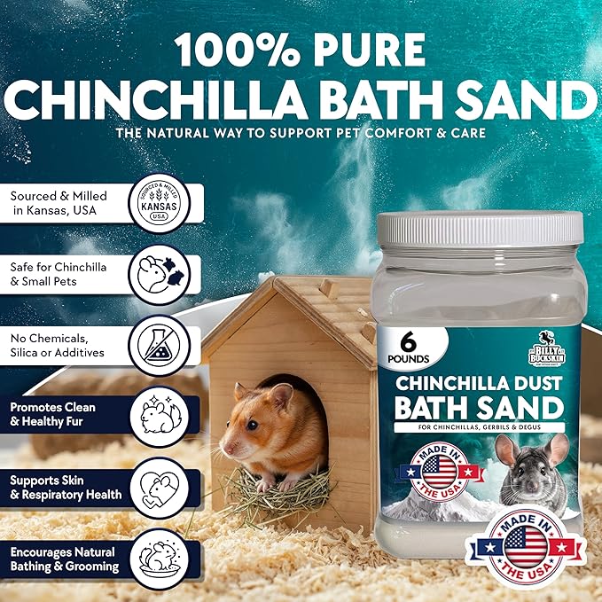 6 LB. Chinchilla Dust Bath Jar - Pure Cleansing Pumice Sand Dust for Cleaning Small Pets Like Gerbils, Mice, Degu - Premium, All Natural Dusting Powder - Chinchilla Accessories by Billy Buckskin