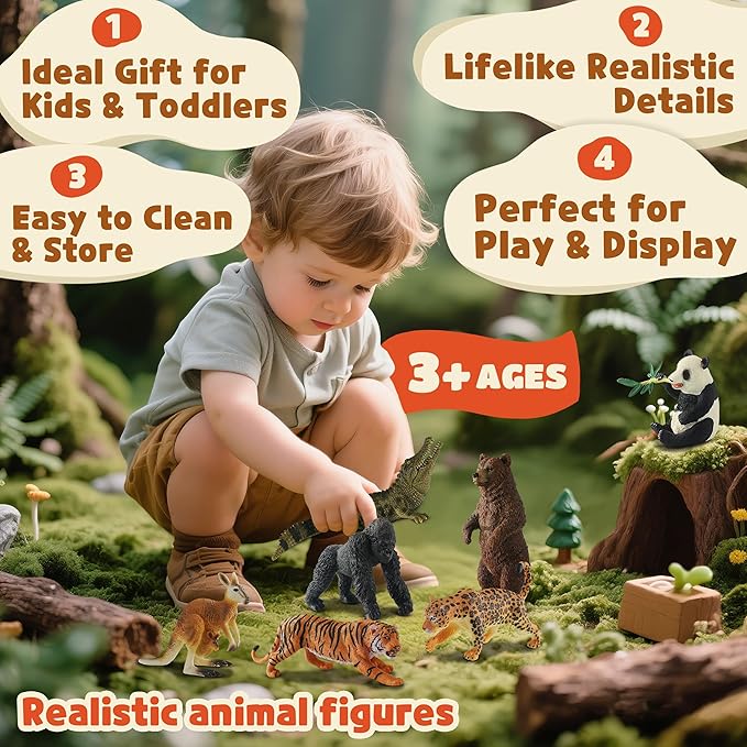9 PCS Zoo Animal Toys for Kids 3-5 Realistic Plastic Wild Animal Figurine Toys Educational Learning Toy for Kids Boys Girls Toddlers