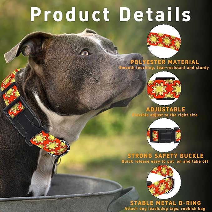 Dog Collar, Classical Indian Spirit Boys Girls Puppy Collar for Small Medium Large Dogs, Adjustable Soft Indian Pet Collar with Safety Buckle for Male Females(Yellow,XL)