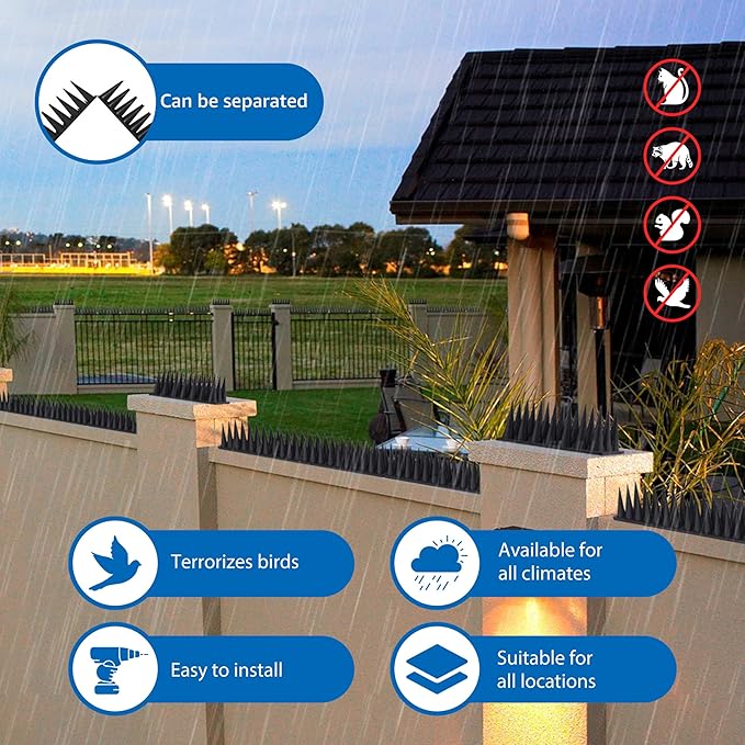 CIIC Bird Spikes, 40 Pack Pigeon Squirrel Raccoon Cat Deterrent Spike for Outside Anti Robin Defender Outdoor to Keep Birds Away Roof Fence Window Nest Black