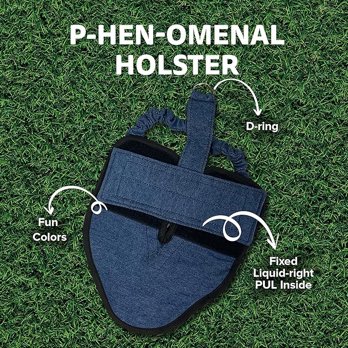 Hen Holster Bird Diaper, Wrap Around - for Hens, Roosters, Ducks, Geese, Leak-Proof Design, Comfortable Fleece Strap Bird Harness with Sewn-in Liner, Secure Hook and Loop Closure - S/M, Denim