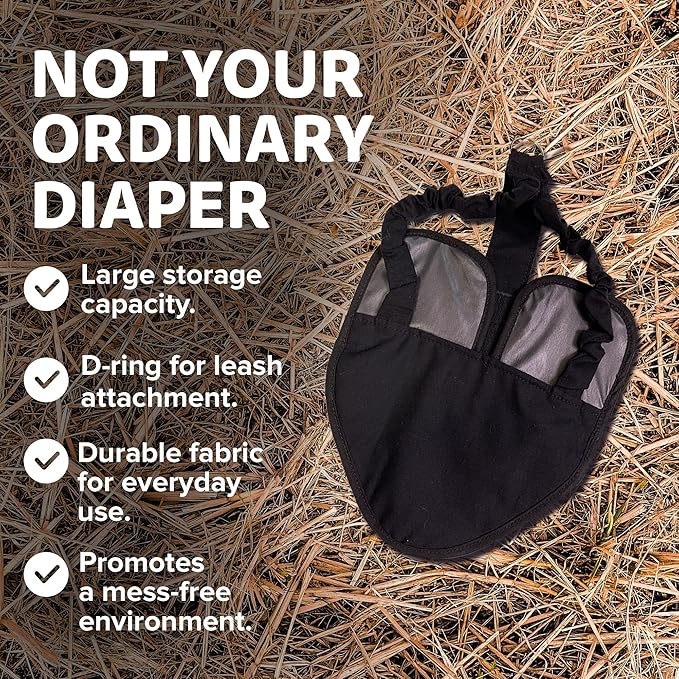 Hen Holster Bird Diaper, Wrap Around - for Hens, Roosters, Ducks, Leak-Proof Design, Comfortable Fleece Strap Bird Harness with Sewn-in Liner, Secure Hook and Loop Closure - Large, Black
