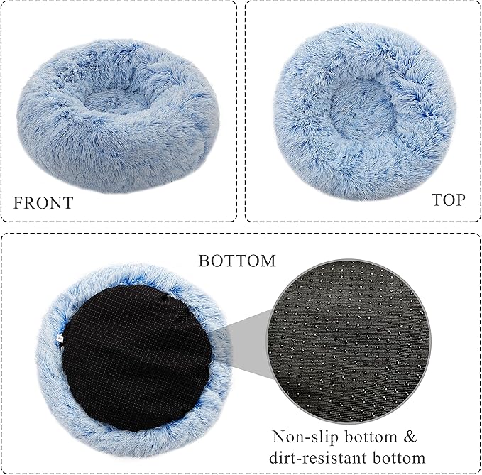 Calming Dog Bed X-Large, Soft Round Cuddler Dog Beds Fluffy Plush Faux Fur Pet Beds, Anit-Anxiety Self-Warming Comfy (32", Deep Blue)
