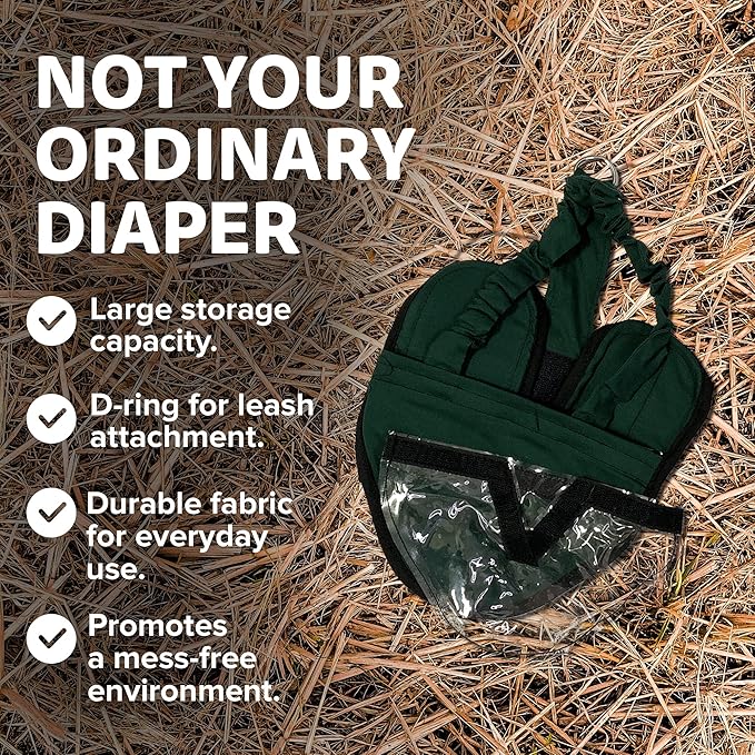 Hen Holster Wrap-Around Bird Diaper & Harness for Hens, Roosters, Ducks, Geese - with Removable Vinyl Liner, Adjustable Fit for Outdoor Adventures & Indoor Use - Easy to wear - XL, Green