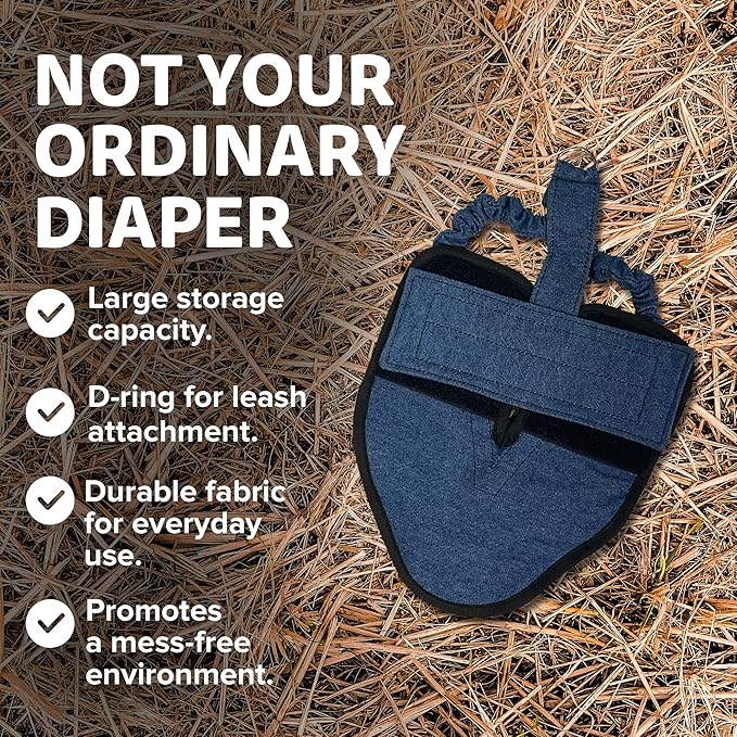 Hen Holster Bird Diaper, Wrap Around - for Hens, Roosters, Ducks, Geese, Leak-Proof Design, Comfortable Fleece Strap Bird Harness with Sewn-in Liner, Secure Hook and Loop Closure - S/M, Denim