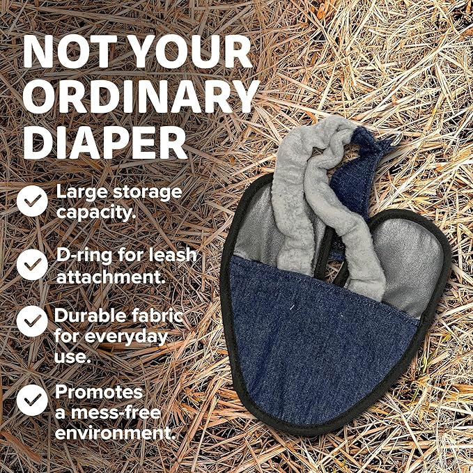 Bird Diaper, Wrap Around, for Larger Pigeons, Small Breed Hens and Roosters, Leak-Proof Design, Comfortable Fleece Strap Bird Harness with Sewn-in Liner & Secure Hook and Loop Closure - XS, Denim