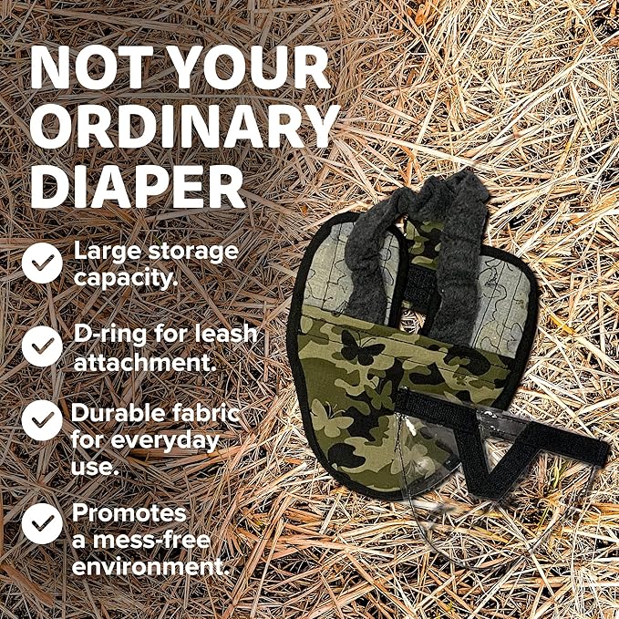 Hen Holster Wrap-Around Bird Diaper & Harness for Larger Pigeons, Small Breed - with Removable Liner, Adjustable Fit for Outdoor Adventures & Indoor Use, Easy to wear - Butterfly Camo, XS