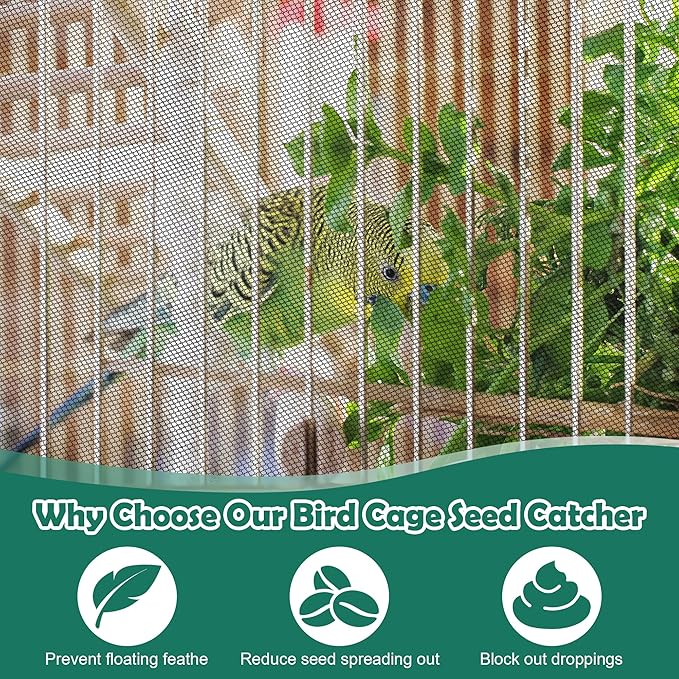 2 Pack Bird Cage Seed Catcher Guard, Bird Cage Cover,Heavy Duty Adjustable Nylon Mesh Netting Seed Catche for Parrot Parakeet Macaw African(XL-118’’*14.9’’)