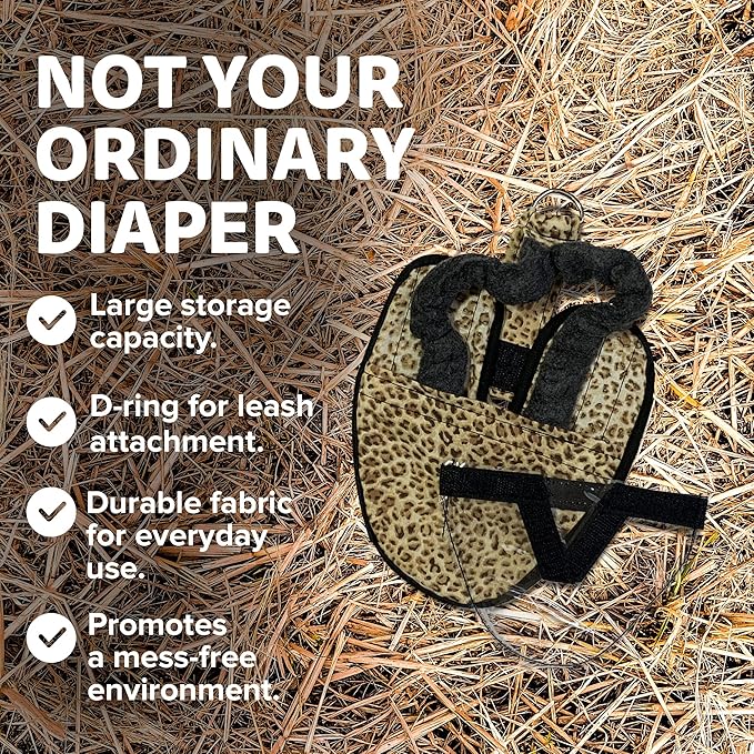 Hen Holster Wrap-Around Bird Diaper & Harness for Larger Pigeons, Small Breed - with Removable Liner, Adjustable Fit for Outdoor Adventures & Indoor Use, Easy to wear - Leopard, XS