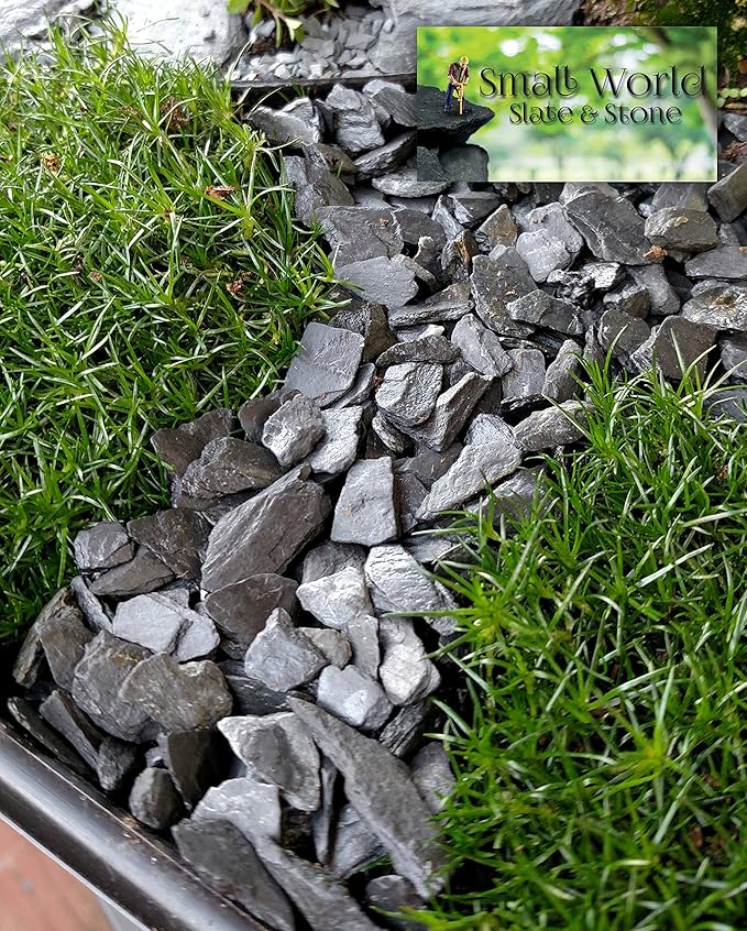 Small World Slate & Stone Aquarium Gravel 14 lbs - Natural Substrate for Aquascaping Planted, Freshwater and Saltwater Tanks - Grey - Gravel Size Approx. 1/4"-1/2" (14 lbs)
