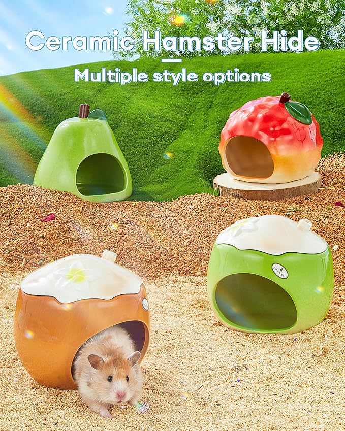 BUCATSTATE Hamster Hideout Ceramic, Coconut Shape Hamster House and Habitat for Dwarf Hamsters, Mice, Syrian Hamsters, Chipmunks or Other Small Pets (Brown-Large)