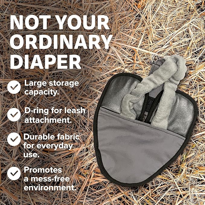 Bird Diaper, Wrap Around, for Larger Pigeons, Small Breed Hens and Roosters, Leak-Proof Design, Comfortable Fleece Strap Bird Harness with Sewn-in Liner & Secure Hook and Loop Closure - XS, Gray